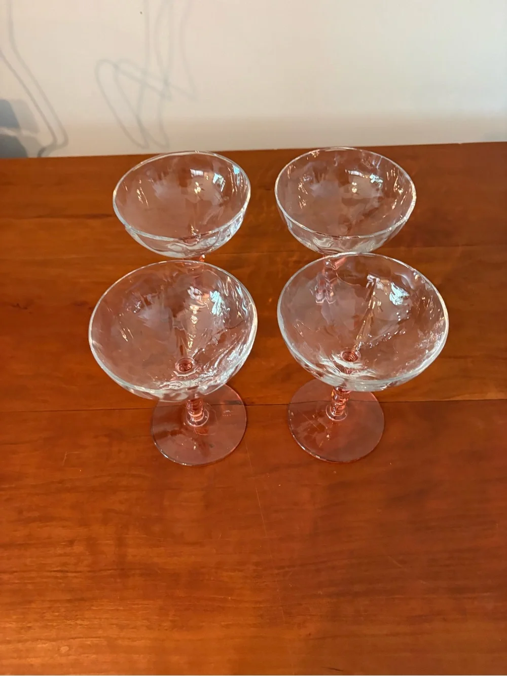 Pink Depression Glass Champagne Coupe Sherbet Glasses Set of 4